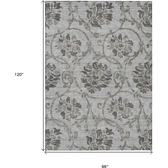 Gray Charcoal And Taupe Floral Washable Indoor Outdoor Area Rug Photo 3