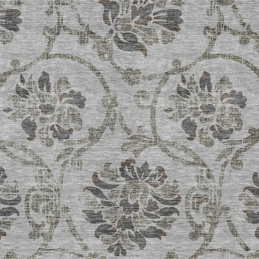 Gray Charcoal And Taupe Floral Washable Indoor Outdoor Area Rug Photo 4