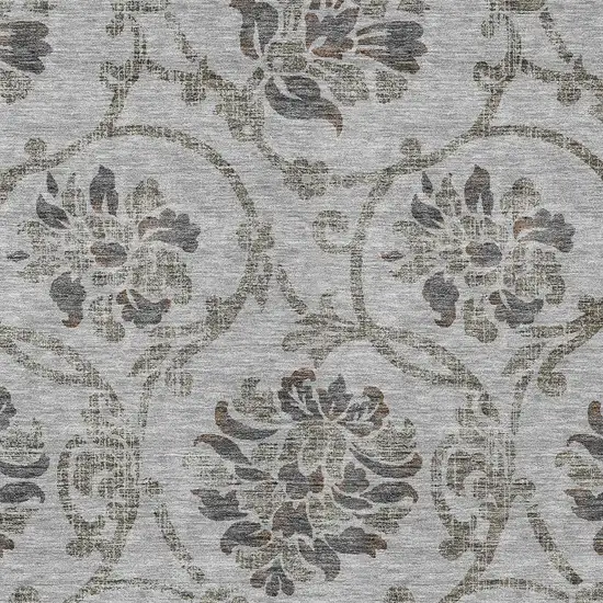 Gray Charcoal And Taupe Floral Washable Indoor Outdoor Area Rug Photo 4
