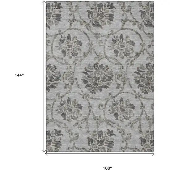 Gray Charcoal And Taupe Floral Washable Indoor Outdoor Area Rug Photo 3