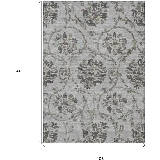 Gray Charcoal And Taupe Floral Washable Indoor Outdoor Area Rug Photo 3