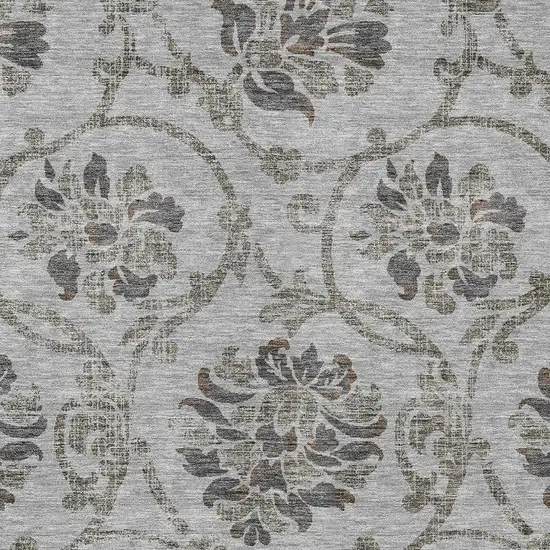Gray Charcoal And Taupe Floral Washable Indoor Outdoor Area Rug Photo 4