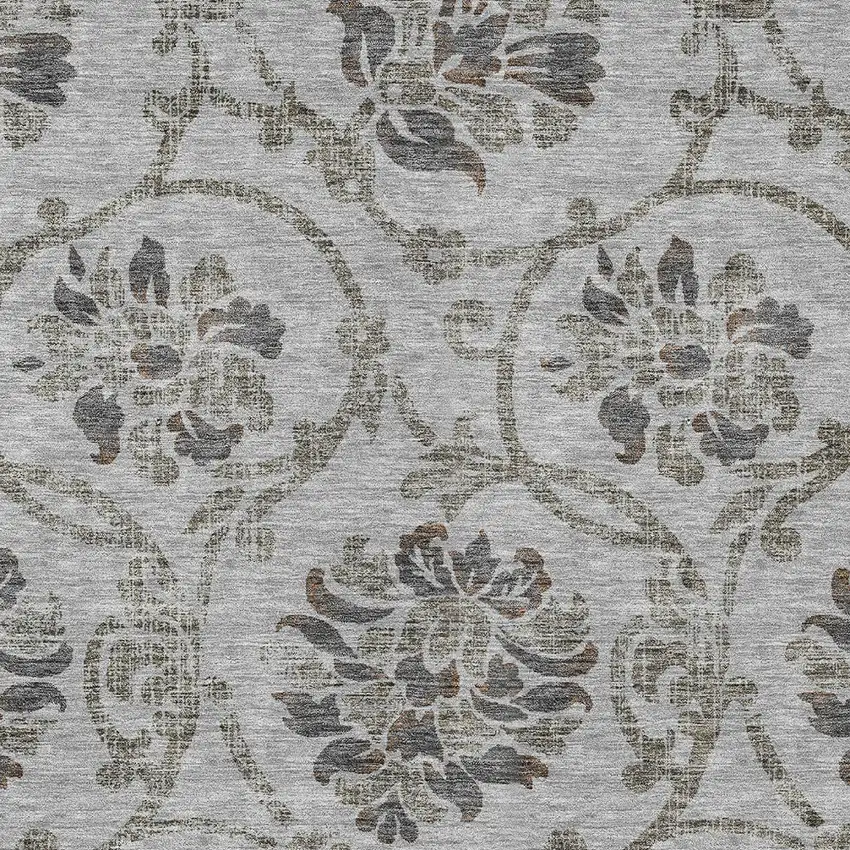 Gray Charcoal And Taupe Floral Washable Indoor Outdoor Area Rug Photo 4