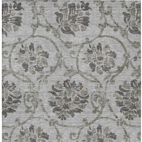 Gray Charcoal And Taupe Floral Washable Indoor Outdoor Area Rug Photo 7