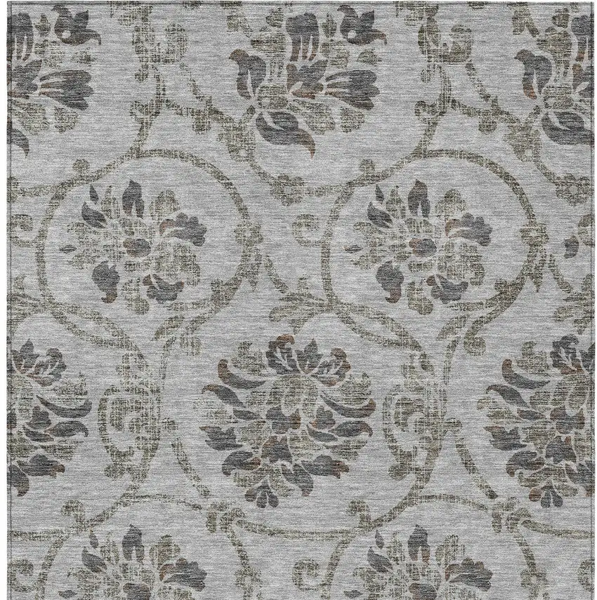 Gray Charcoal And Taupe Floral Washable Indoor Outdoor Area Rug Photo 7