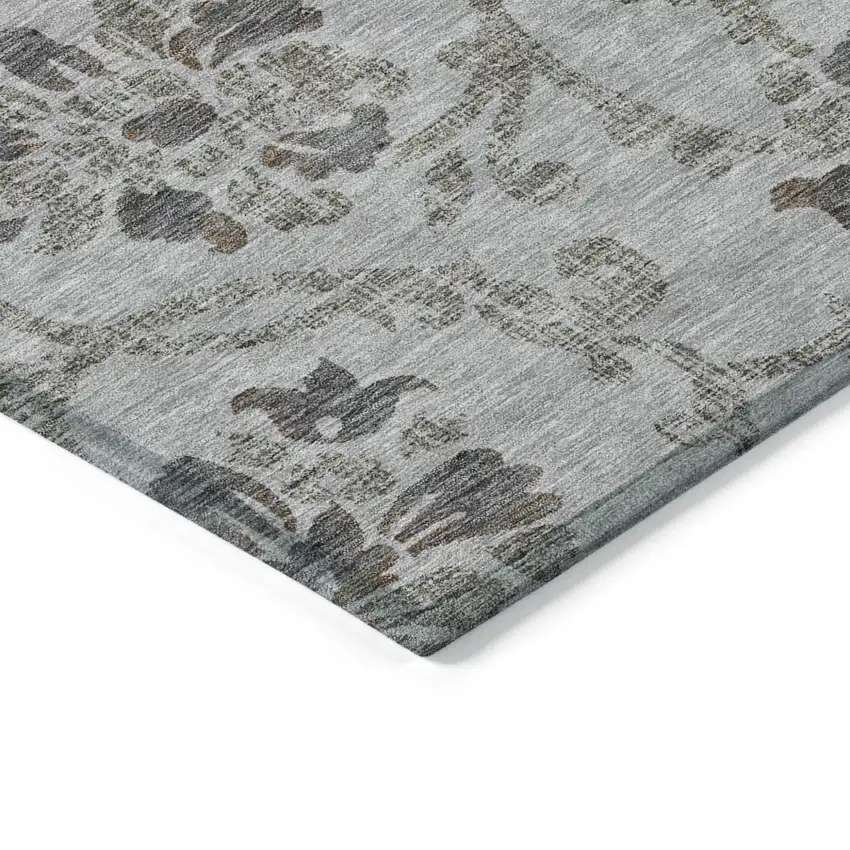 Gray Charcoal And Taupe Floral Washable Indoor Outdoor Area Rug Photo 5