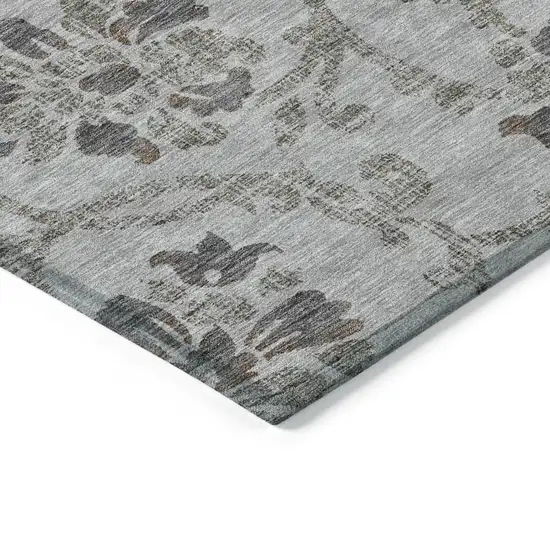 Gray Charcoal And Taupe Floral Washable Indoor Outdoor Area Rug Photo 5