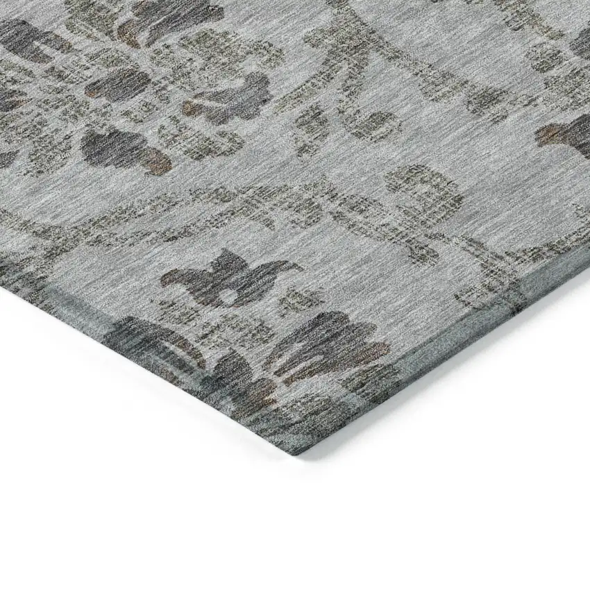 Gray Charcoal And Taupe Floral Washable Indoor Outdoor Area Rug Photo 5