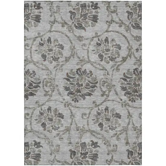 Gray Charcoal And Taupe Floral Washable Indoor Outdoor Area Rug Photo 2