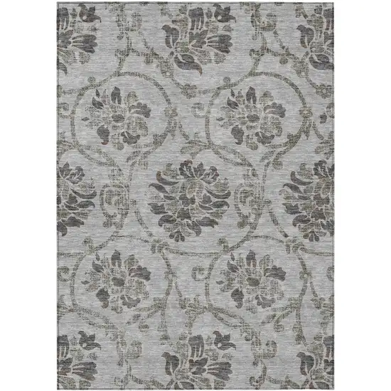 Gray Charcoal And Taupe Floral Washable Indoor Outdoor Area Rug Photo 2
