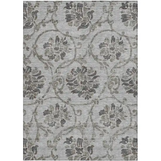 Gray Charcoal And Taupe Floral Washable Indoor Outdoor Area Rug Photo 5