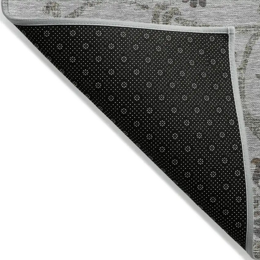 Gray Charcoal And Taupe Floral Washable Indoor Outdoor Area Rug Photo 2