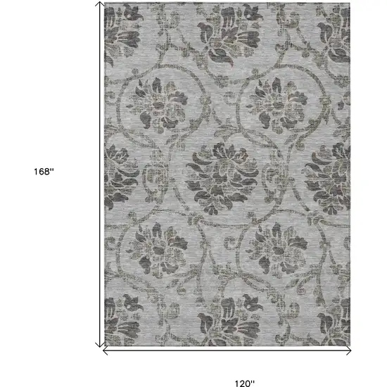 Gray Charcoal And Taupe Floral Washable Indoor Outdoor Area Rug Photo 3