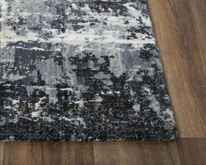 Gray Charcoal Beige And Ivory Abstract Hand Carved Handmade Area Rug Photo 4