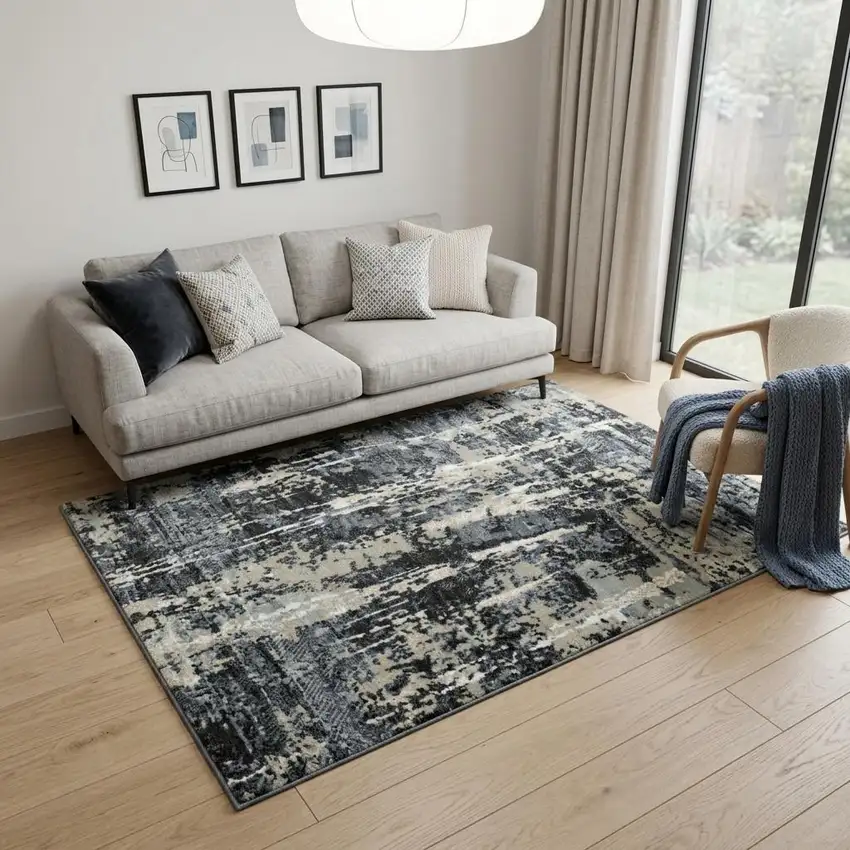 Gray Charcoal Beige And Ivory Abstract Hand Carved Handmade Area Rug Photo 1