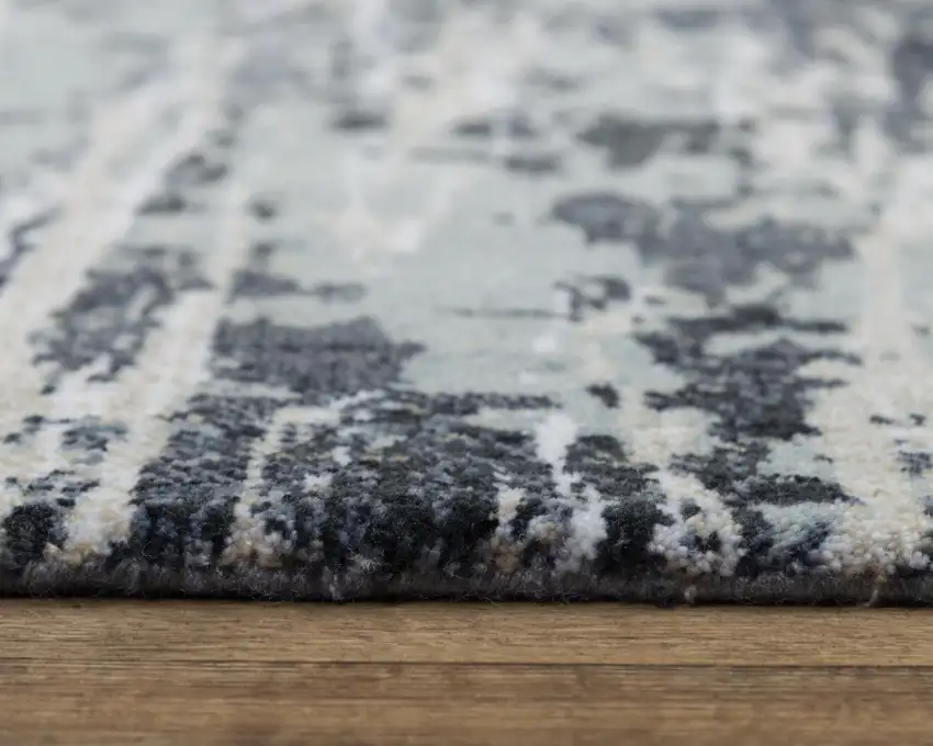 Gray Charcoal Beige And Ivory Abstract Hand Carved Handmade Area Rug Photo 6