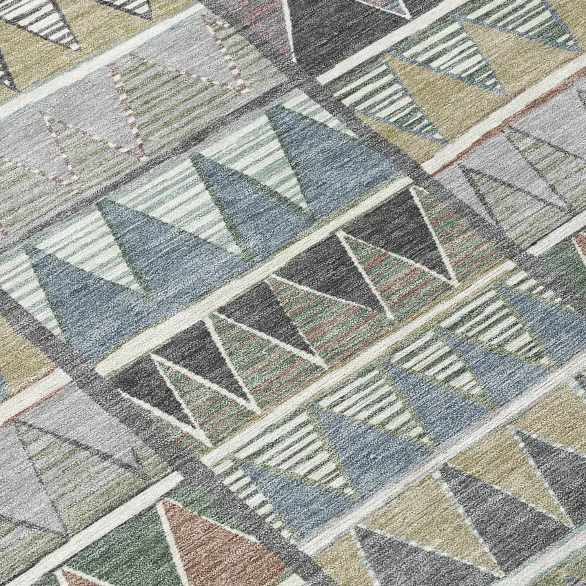 Gray Charcoal Wheat And Copper Geometric Washable Indoor Outdoor Area Rug Photo 6