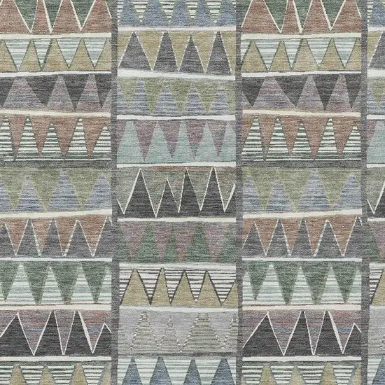 Gray Charcoal Wheat And Copper Geometric Washable Indoor Outdoor Area Rug Photo 5