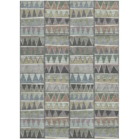 Gray Charcoal Wheat And Copper Geometric Washable Indoor Outdoor Area Rug Photo 4