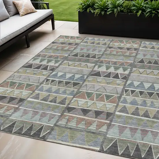 Gray Charcoal Wheat And Copper Geometric Washable Indoor Outdoor Area Rug Photo 2