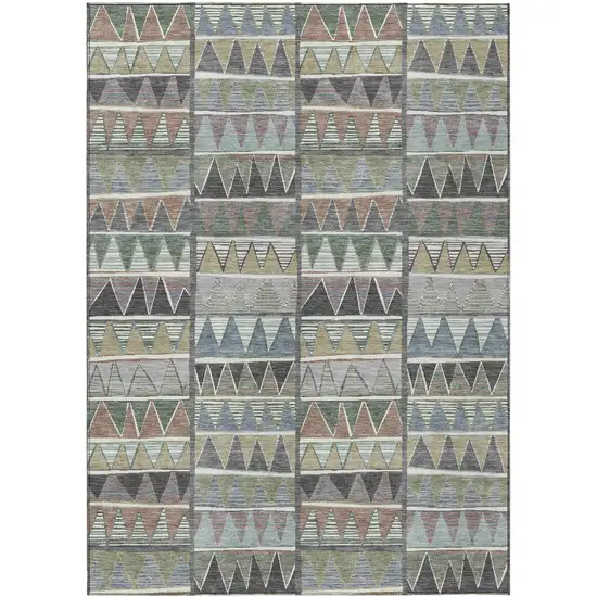 Gray Charcoal Wheat And Copper Geometric Washable Indoor Outdoor Area Rug Photo 1