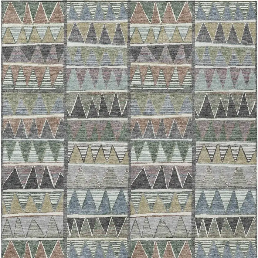 Gray Charcoal Wheat And Copper Geometric Washable Indoor Outdoor Area Rug Photo 3