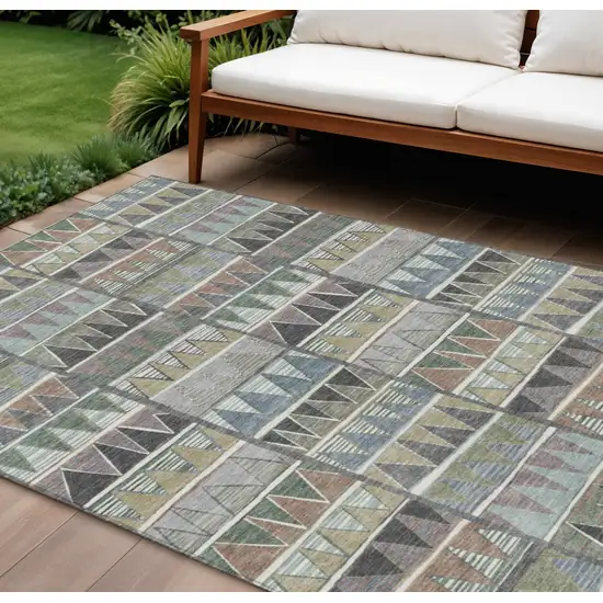 Gray Charcoal Wheat And Copper Geometric Washable Indoor Outdoor Area Rug Photo 2