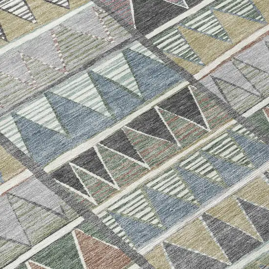 Gray Charcoal Wheat And Copper Geometric Washable Indoor Outdoor Area Rug Photo 6