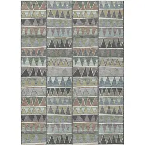 Photo of Gray Charcoal Wheat And Copper Geometric Washable Indoor Outdoor Area Rug