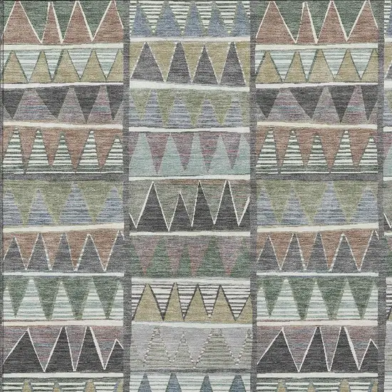 Gray Charcoal Wheat And Copper Geometric Washable Indoor Outdoor Area Rug Photo 5