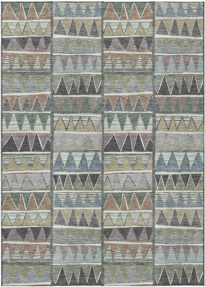 Gray Charcoal Wheat And Copper Geometric Washable Indoor Outdoor Area Rug Photo 1