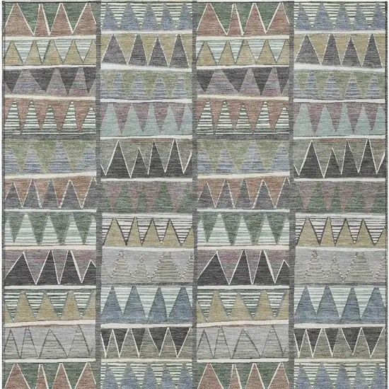 Gray Charcoal Wheat And Copper Geometric Washable Indoor Outdoor Area Rug Photo 3