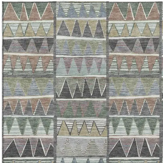 Gray Charcoal Wheat And Copper Geometric Washable Indoor Outdoor Area Rug Photo 5