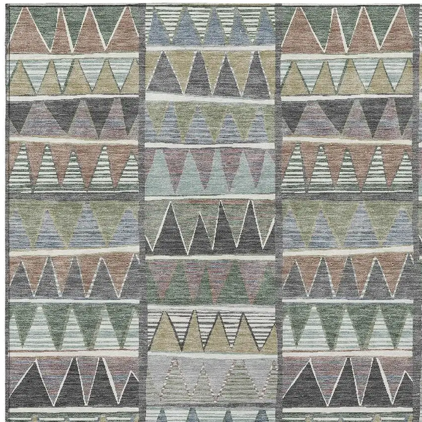 Gray Charcoal Wheat And Copper Geometric Washable Indoor Outdoor Area Rug Photo 5