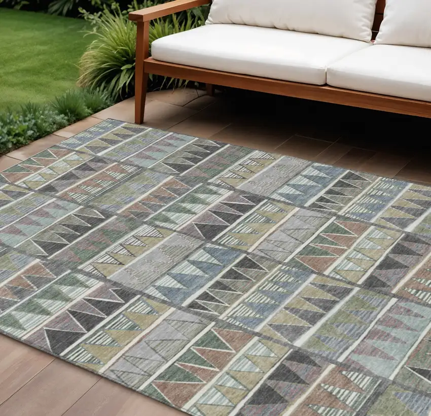 Gray Charcoal Wheat And Copper Geometric Washable Indoor Outdoor Area Rug Photo 2