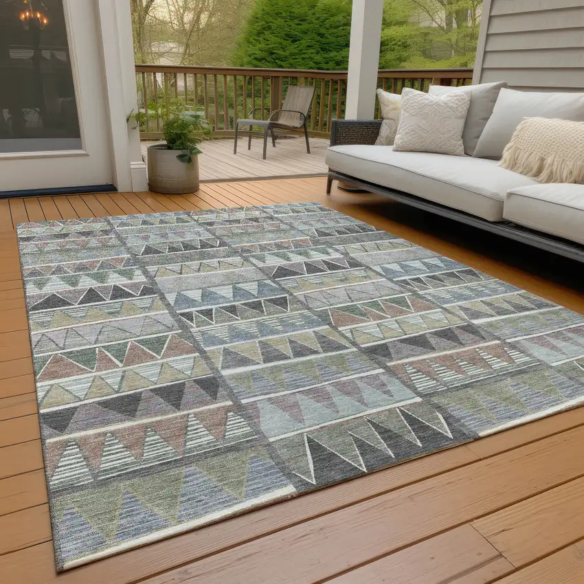 Gray Charcoal Wheat And Copper Geometric Washable Indoor Outdoor Area Rug Photo 7