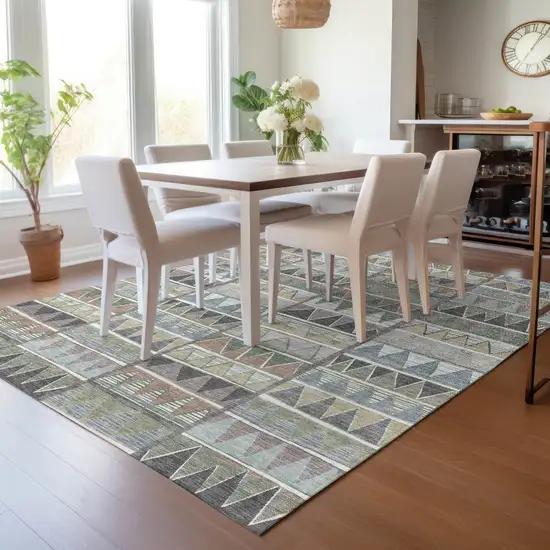 Gray Charcoal Wheat And Copper Geometric Washable Indoor Outdoor Area Rug Photo 8