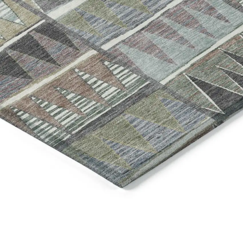 Gray Charcoal Wheat And Copper Geometric Washable Indoor Outdoor Area Rug Photo 5