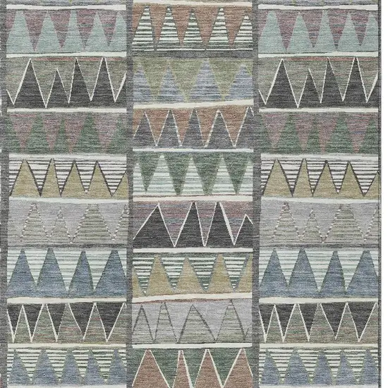 Gray Charcoal Wheat And Copper Geometric Washable Indoor Outdoor Area Rug Photo 4