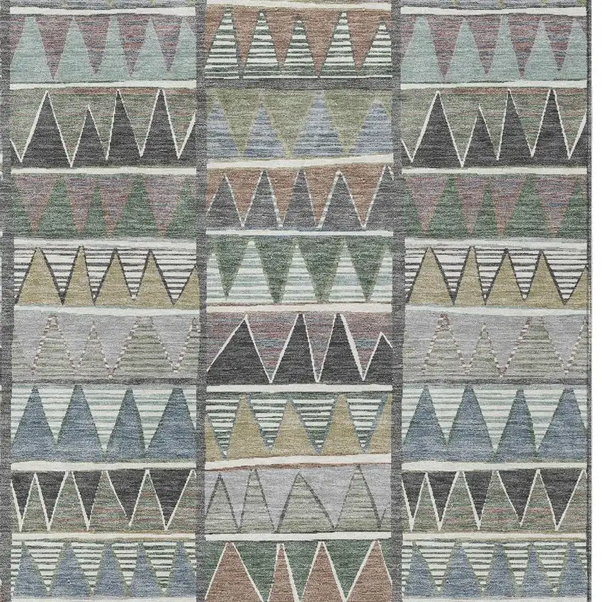 Gray Charcoal Wheat And Copper Geometric Washable Indoor Outdoor Area Rug Photo 4