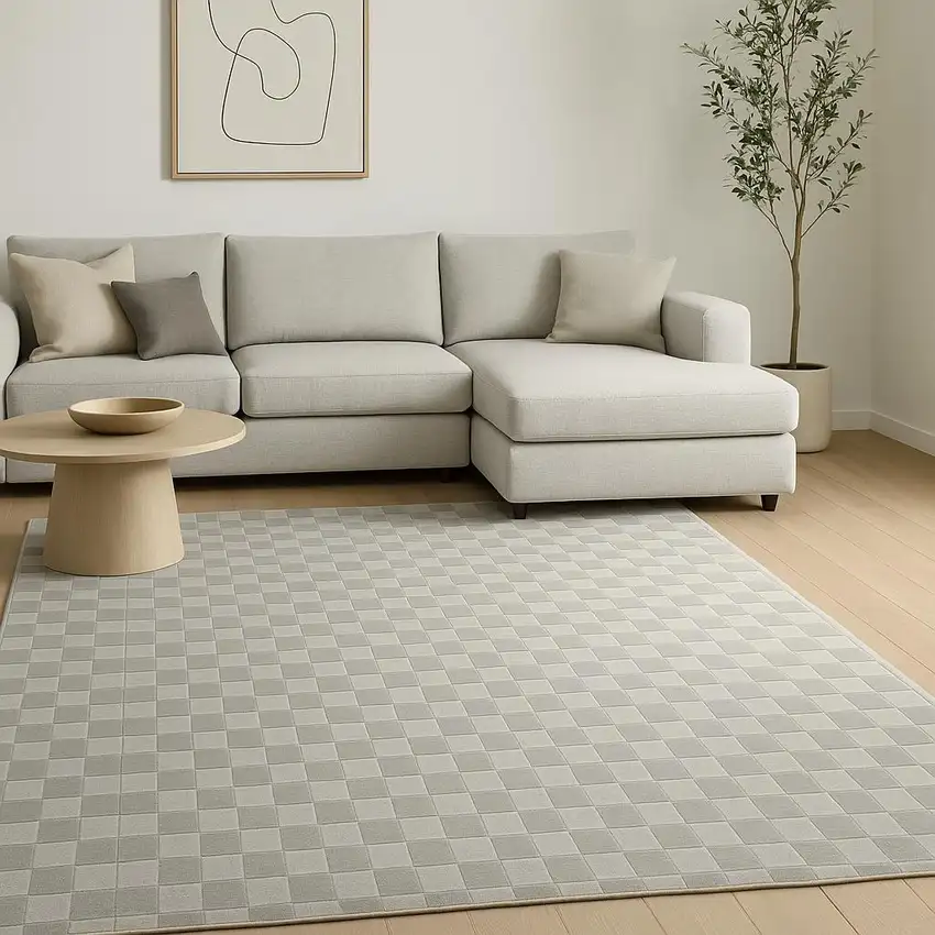 Gray Checkered Area Rug Photo 1