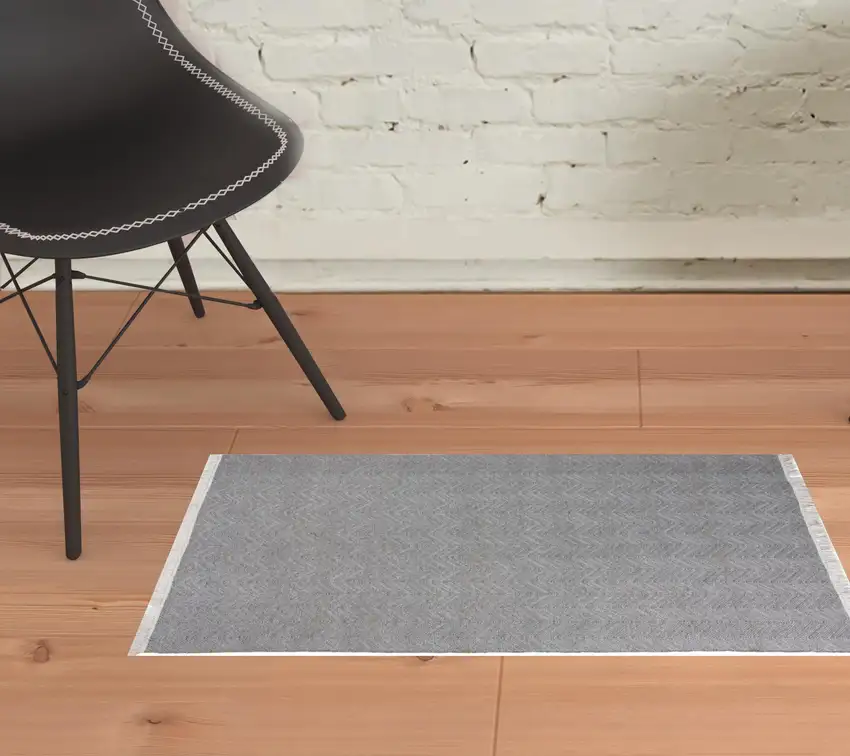 Gray Chevron Hand Woven Area Rug Photo 2