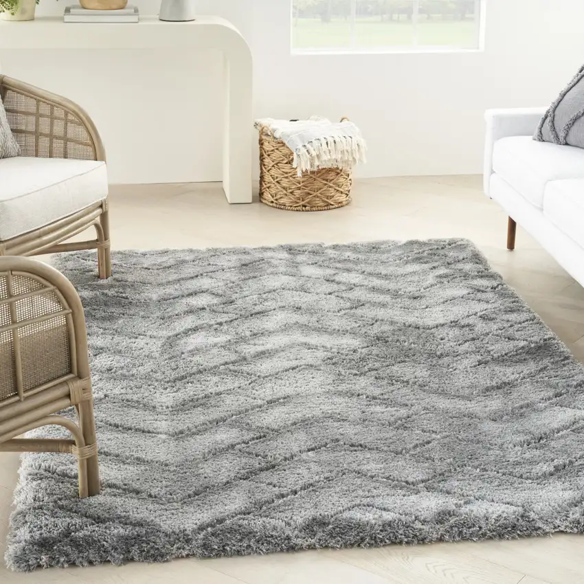 Gray Chevron Shag Area Rug Photo 4