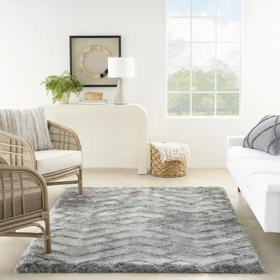 Gray Chevron Shag Area Rug Photo 6