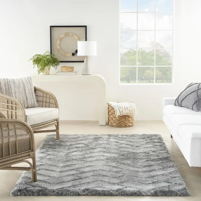 Gray Chevron Shag Area Rug Photo 6