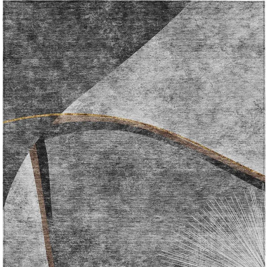 Gray Chocolate And Silver Abstract Washable Indoor Outdoor Area Rug Photo 6