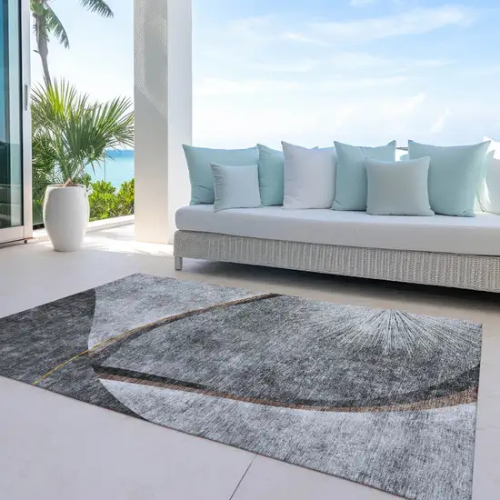 Gray Chocolate And Silver Abstract Washable Indoor Outdoor Area Rug Photo 9