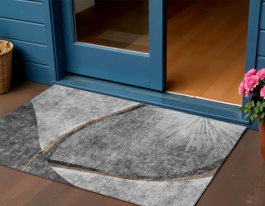 Gray Chocolate And Silver Abstract Washable Indoor Outdoor Area Rug Photo 1