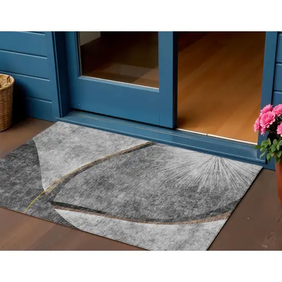 Gray Chocolate And Silver Abstract Washable Indoor Outdoor Area Rug Photo 1