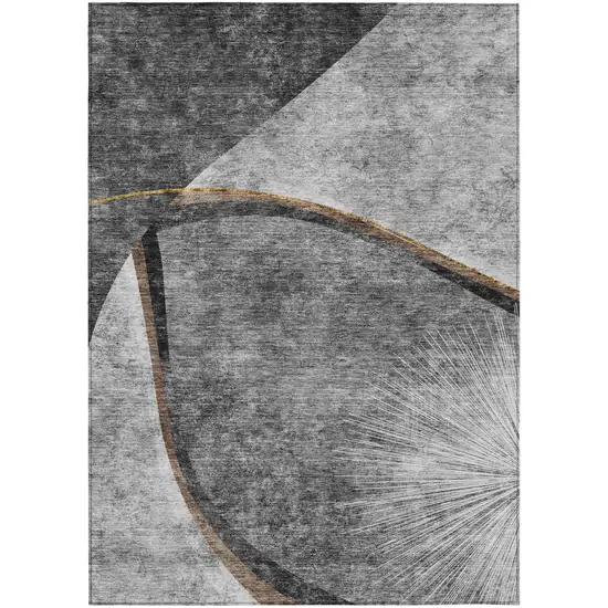 Gray Chocolate And Silver Abstract Washable Indoor Outdoor Area Rug Photo 1
